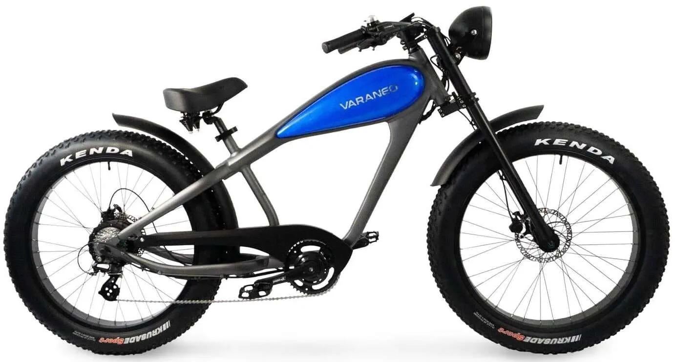 Electric Chopper Bike Fat Bike Varaneo Cafe Racer Blue