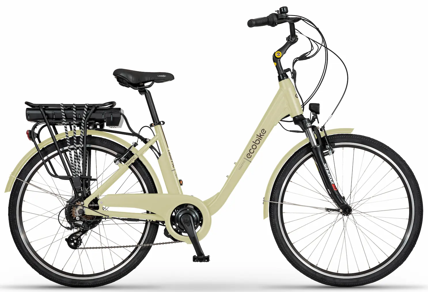 Ladies Electric Bike City Step Through suspension 26 Inch Gold 522Wh