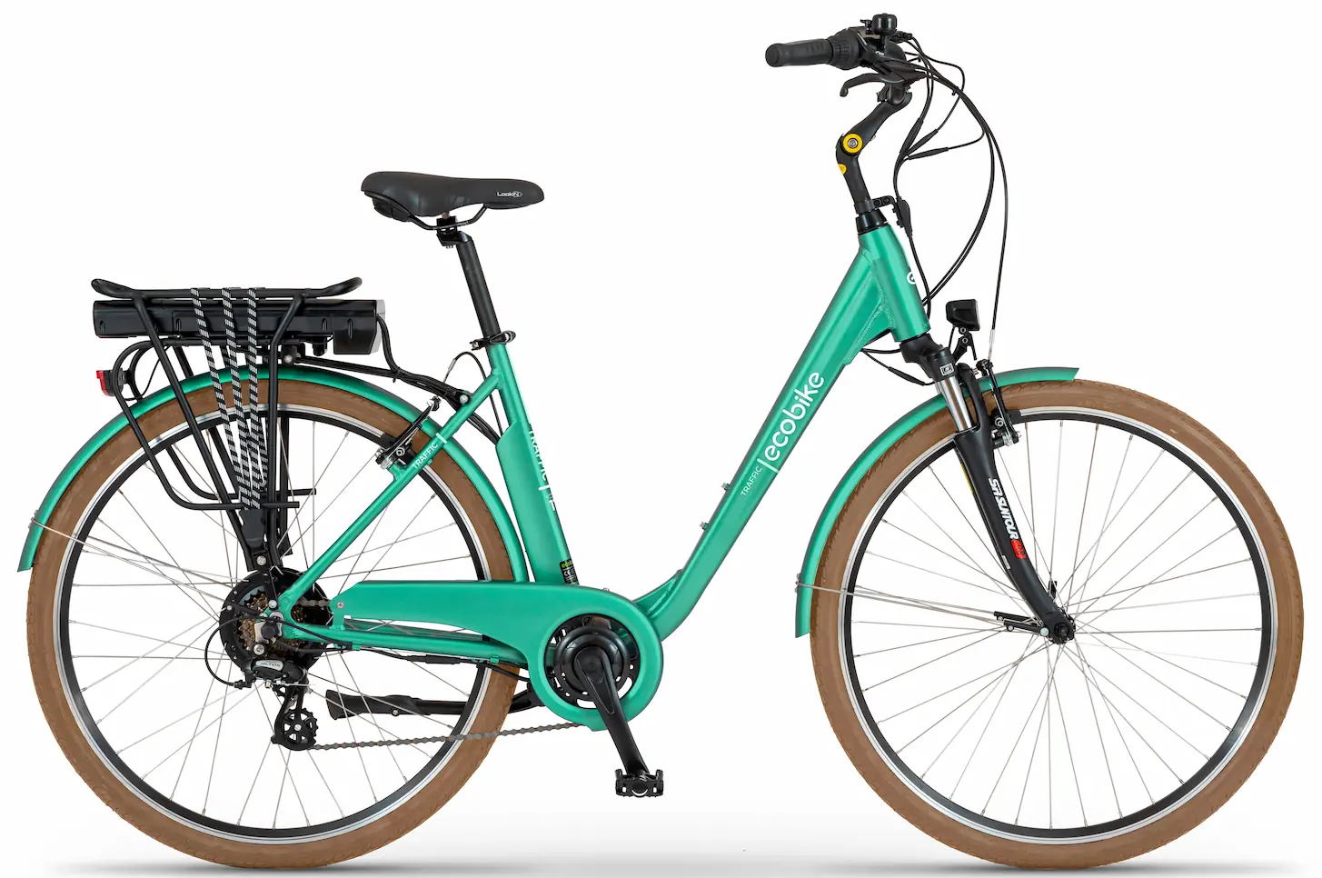 Ladies Electric Bike City Step Through suspension 28 Inch Green 468Wh