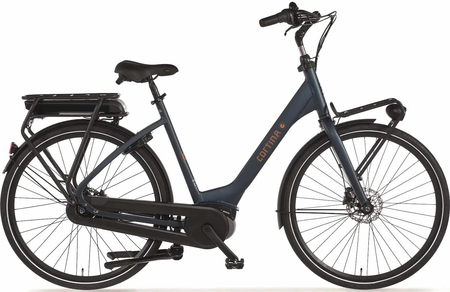 Cortina E-Common Family Hybrid Electric Bike Ladies Low Step Through Blue 57cm 300Wh